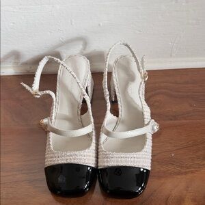 NEW Charles & Keith Women's Black and Cream Slingback Heels